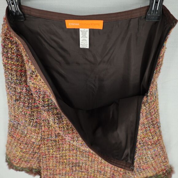 Cynthia Steffe Skirt Womens 8 Brown Gold Tweed Fringe Hem Lined Mohair Alpaca - Picture 10 of 15